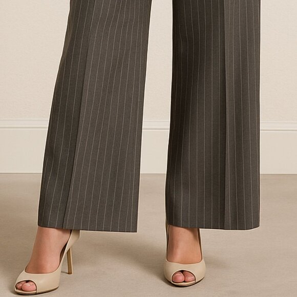 NWOT Super Soft Wide Leg Gray White Pinstripe Pants Trousers - Picture 2 of 6